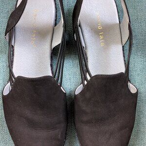 David Tate Nelly Black Nubuck Slingback Wedge Sandal 10M NWOT